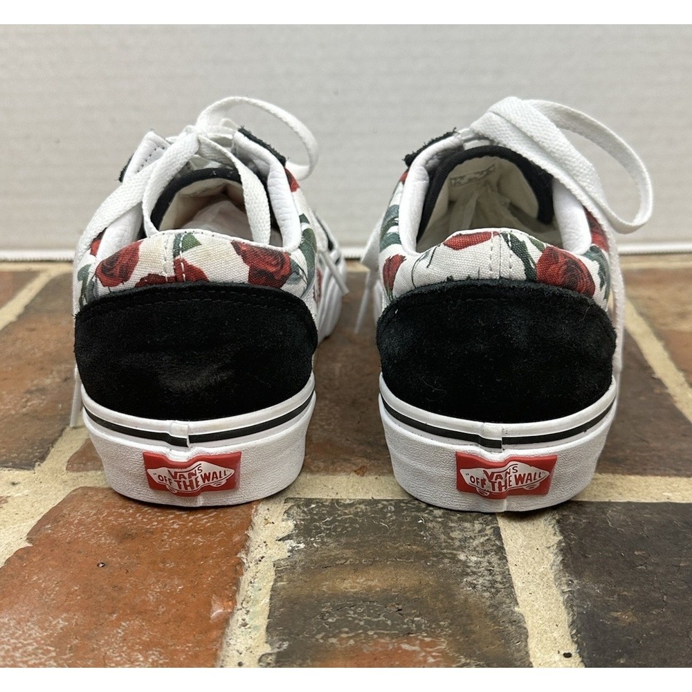 Van Old Skool Red Rose Sneaker Floral Canvas Black Suede Low Top Shoes Women 8.5 - Picture 6 of 8